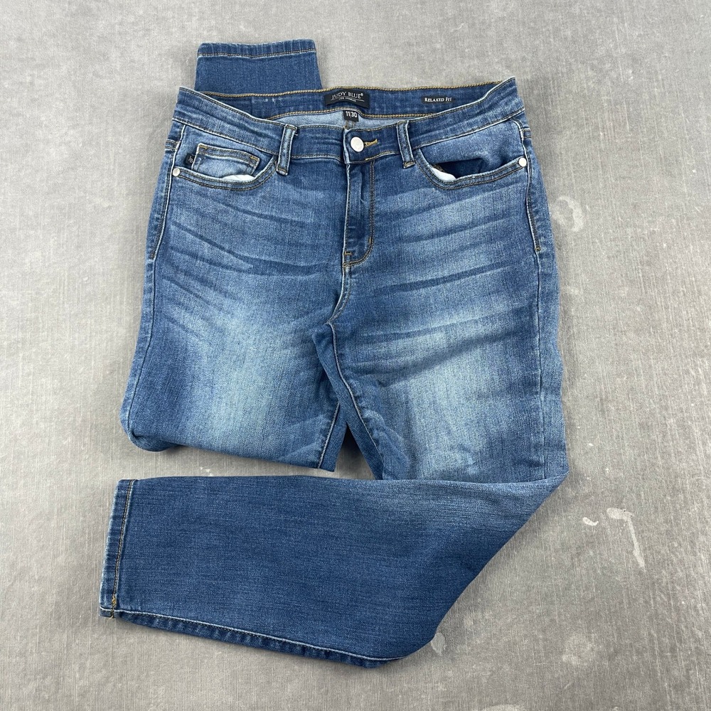Judy Blue Women 11/30 Blue Relaxed Fit Jeans Medium Wash JB82103MD Stretch Denim